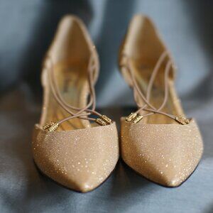 Gold Glitter Evening Heels by J. Renee - Size 10.5 M